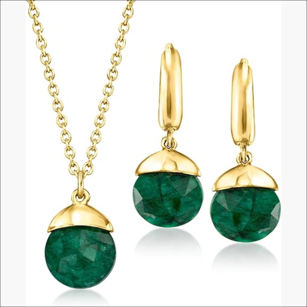 18kt Gold Over Sterling Silver Emerald Jewelry Set With Drop Earrings And